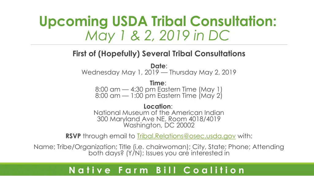 upcoming usda tribal consultation may 1 2 2019