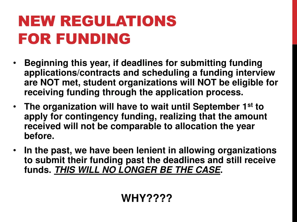 new regulations for funding