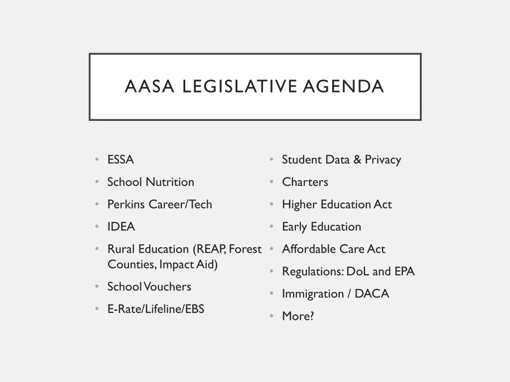 aasa legislative agenda