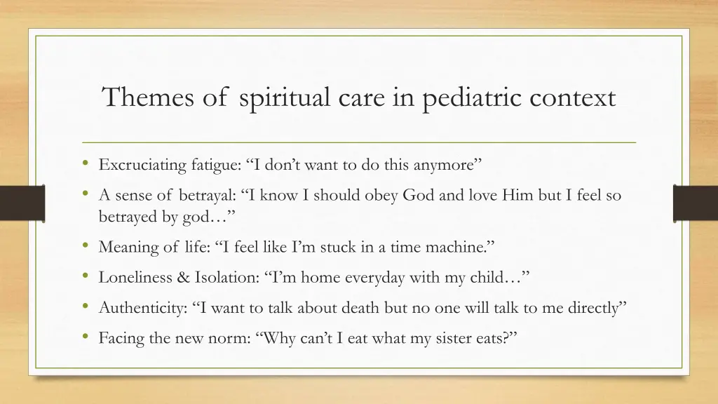 themes of spiritual care in pediatric context 1