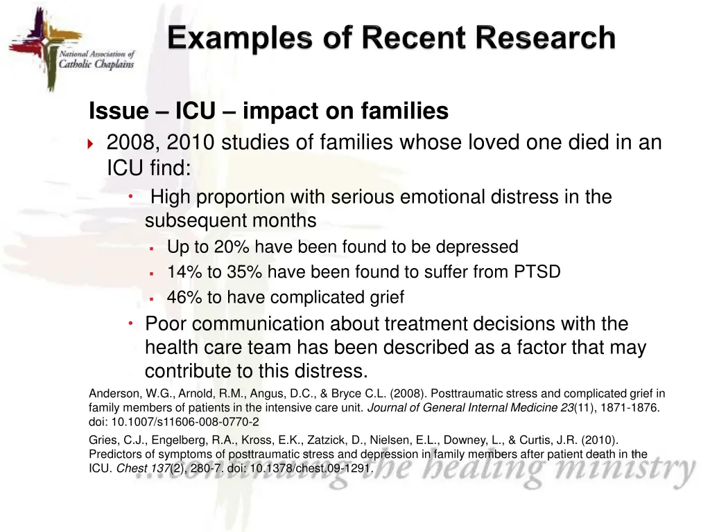 issue icu impact on families 2008 2010 studies