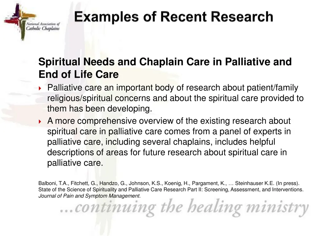 spiritual needs and chaplain care in palliative