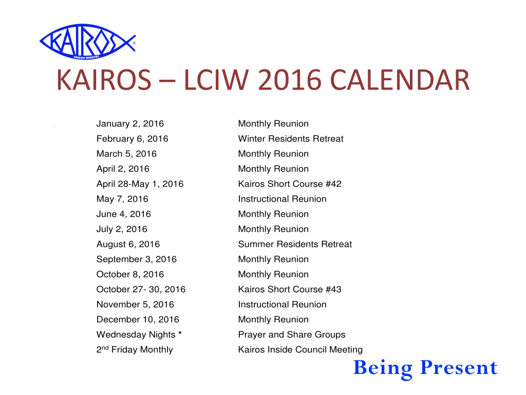 kairos lciw 2016 calendar