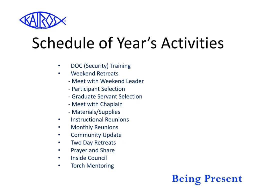 schedule of year s activities