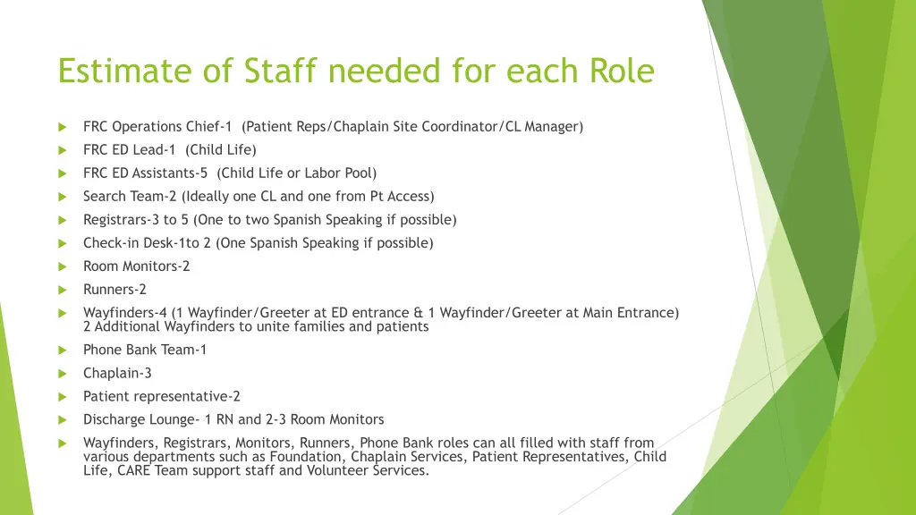 estimate of staff needed for each role