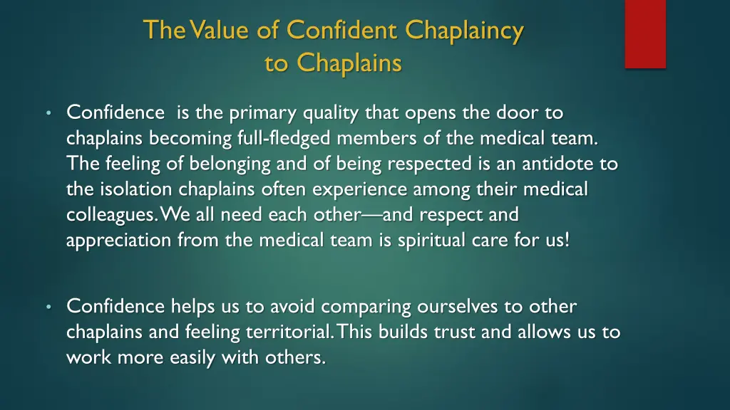 the value of confident chaplaincy to chaplains