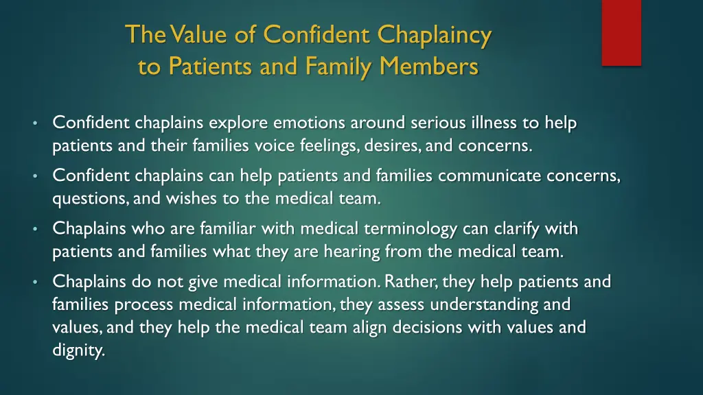 the value of confident chaplaincy to patients