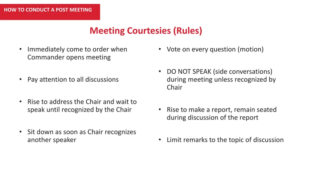 how to conduct a post meeting