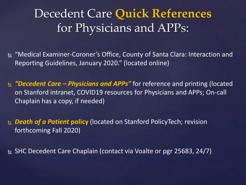 decedent care quick references for physicians