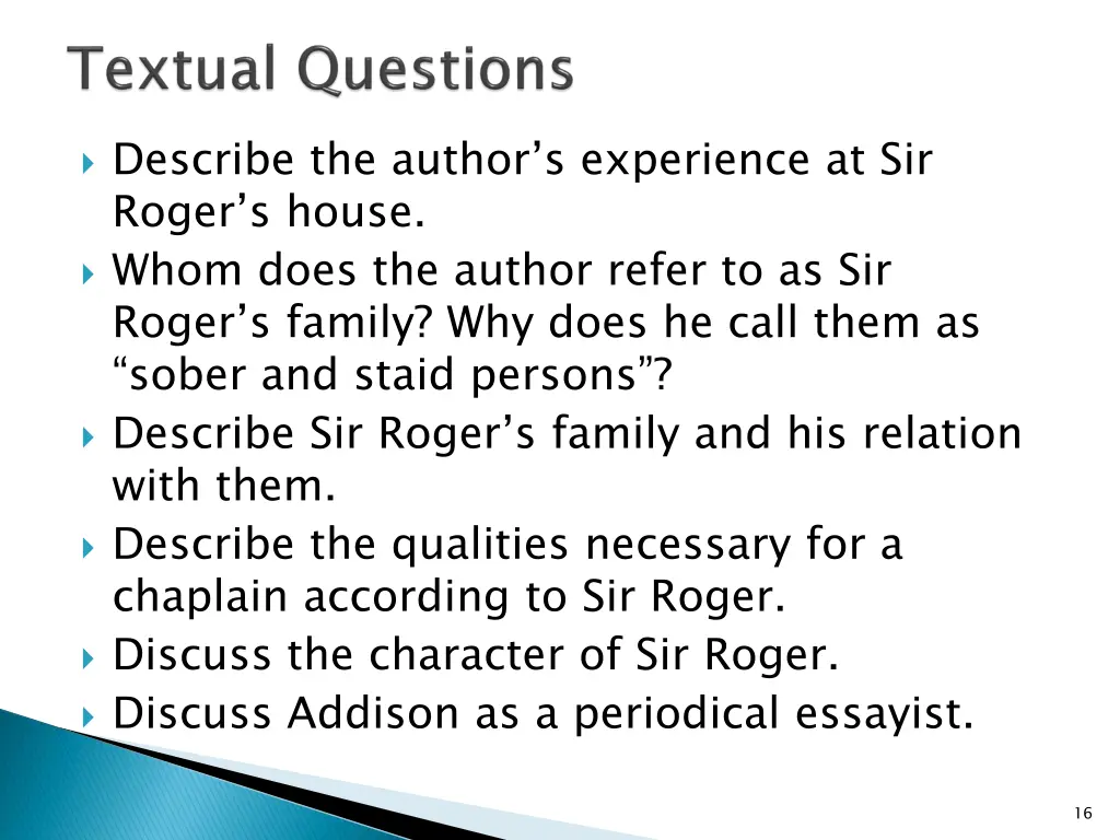 describe the author s experience at sir roger