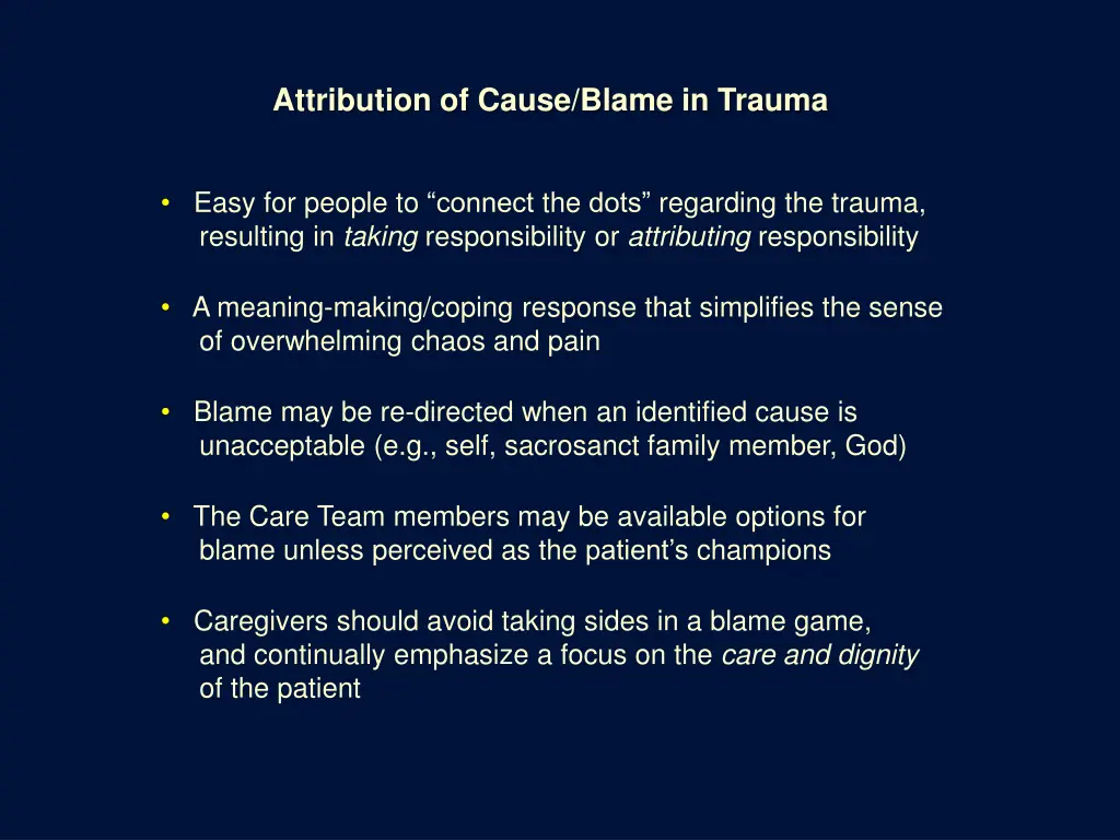 attribution of cause blame in trauma