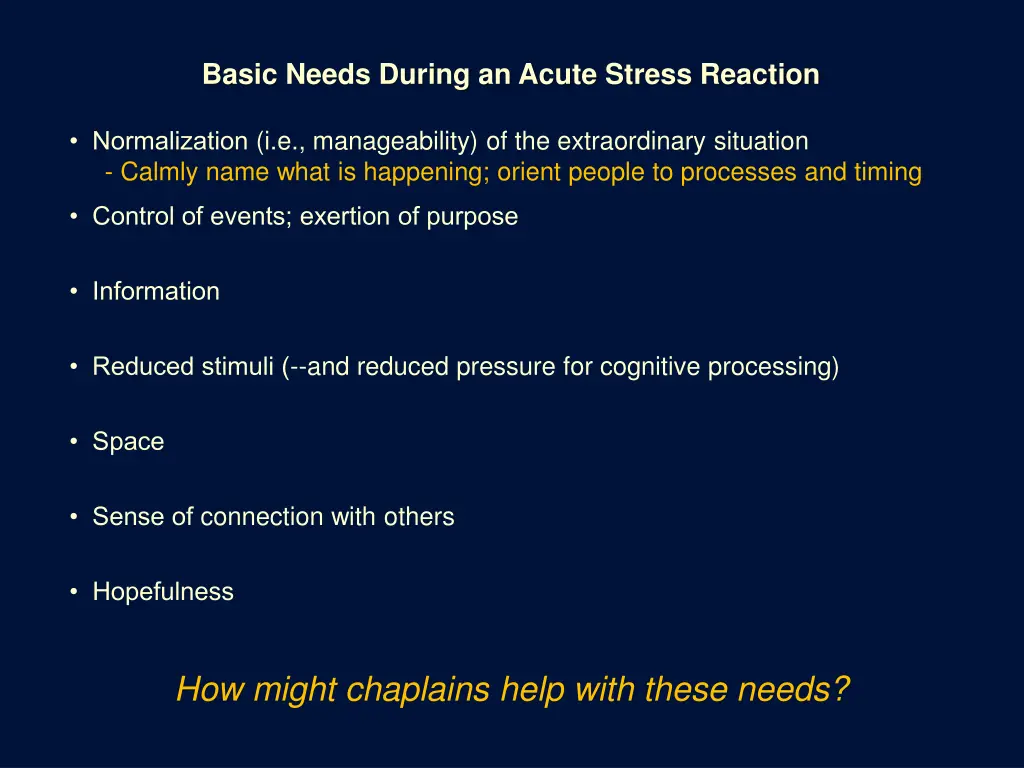 basic needs during an acute stress reaction 2