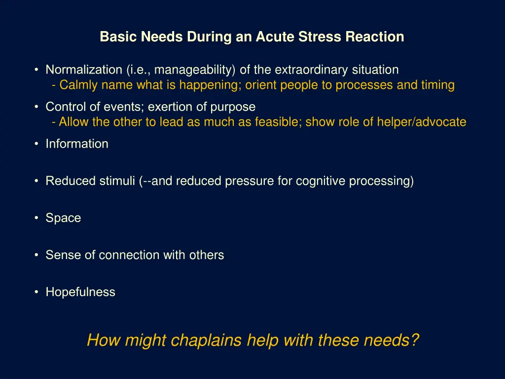 basic needs during an acute stress reaction 3