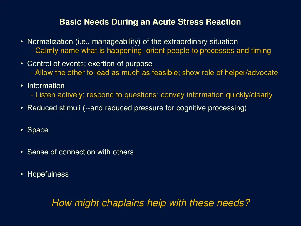 basic needs during an acute stress reaction 4