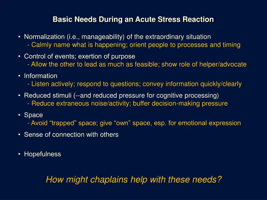 basic needs during an acute stress reaction 6