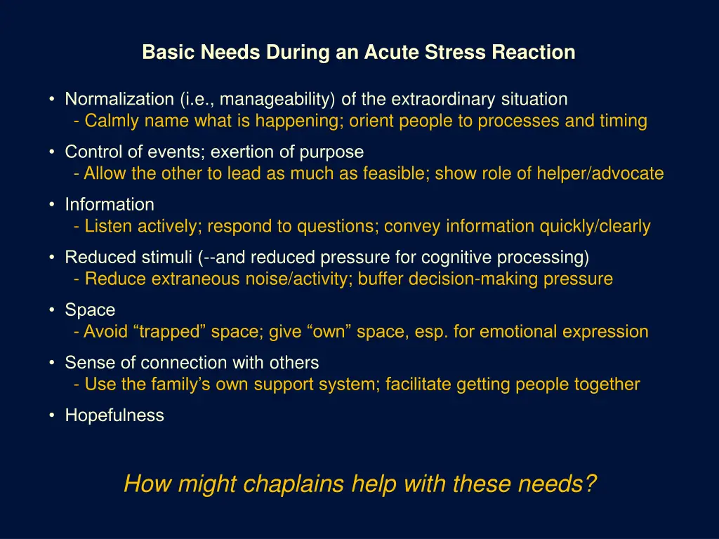 basic needs during an acute stress reaction 7