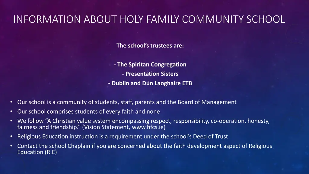 information about holy family community school