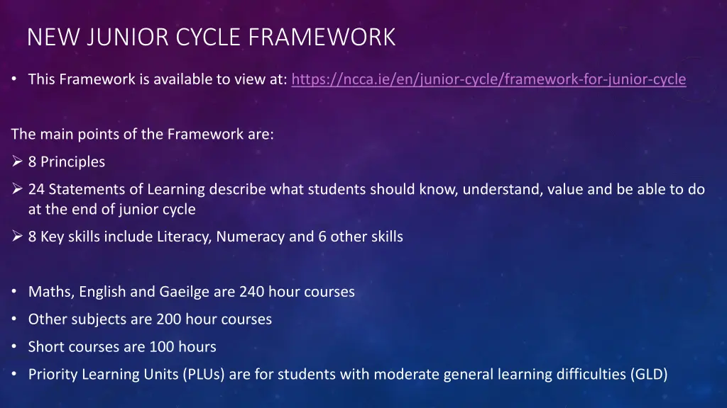 new junior cycle framework