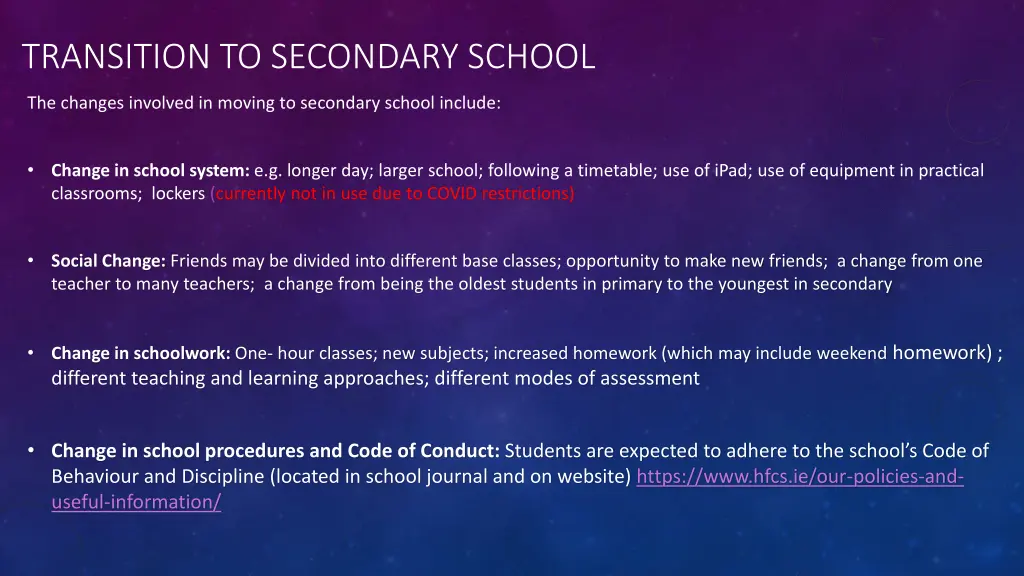 transition to secondary school