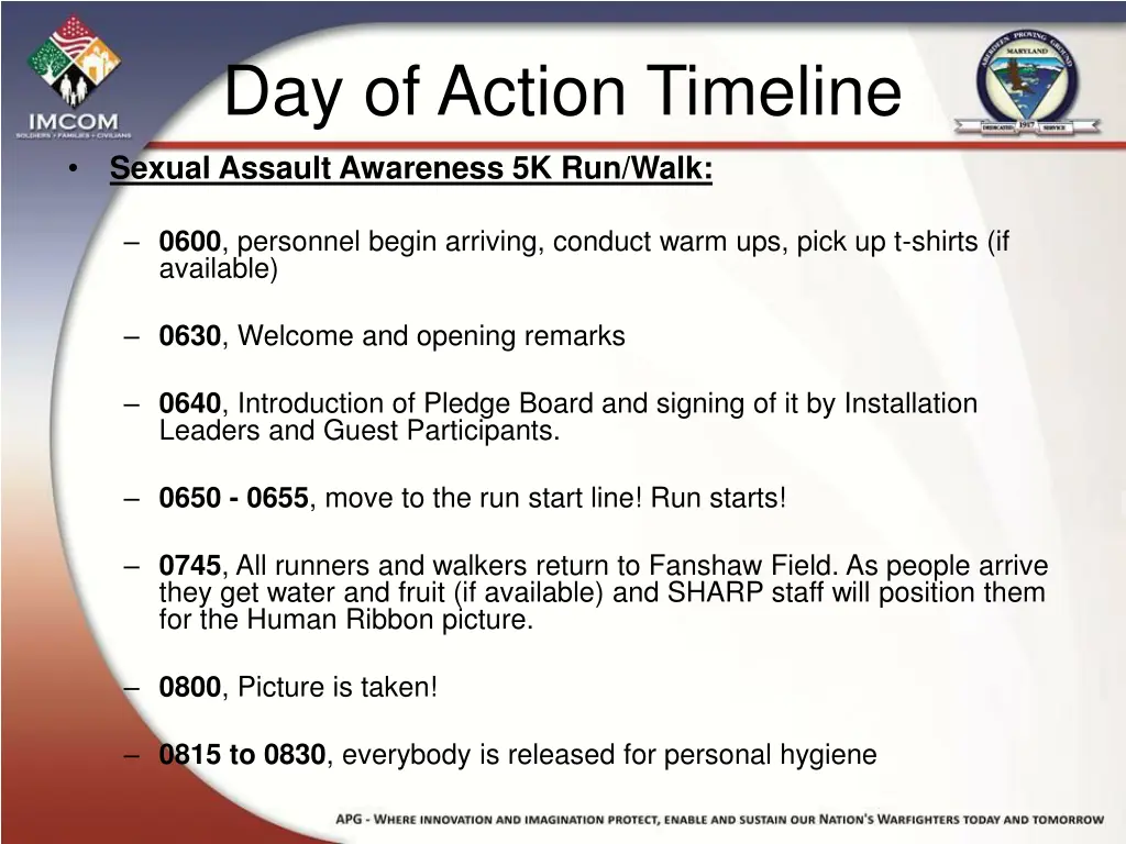 day of action timeline