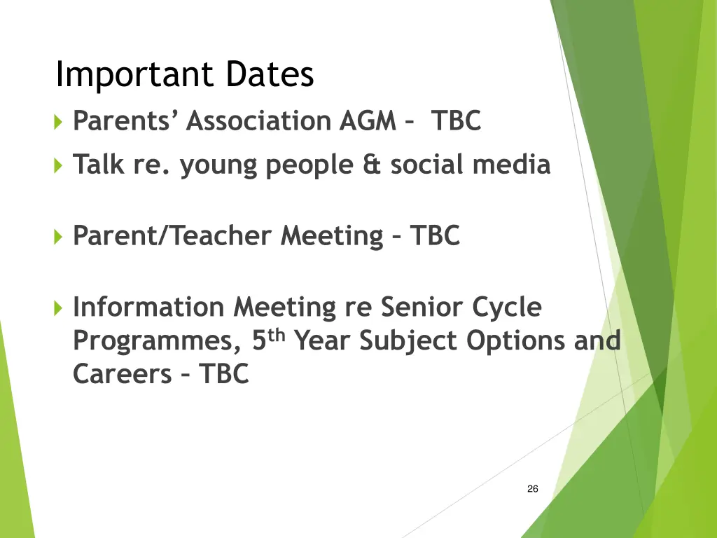 important dates parents association agm tbc talk