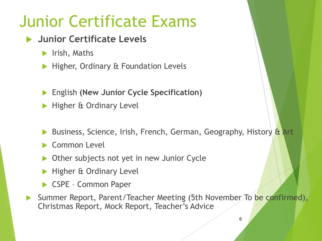 junior certificate exams junior certificate levels