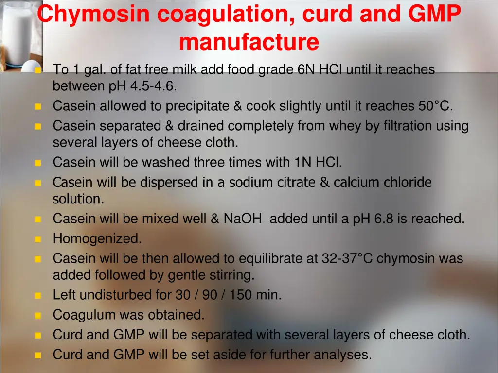 chymosin coagulation curd and gmp manufacture