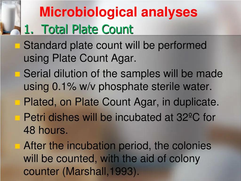 microbiological analyses 1 total plate count