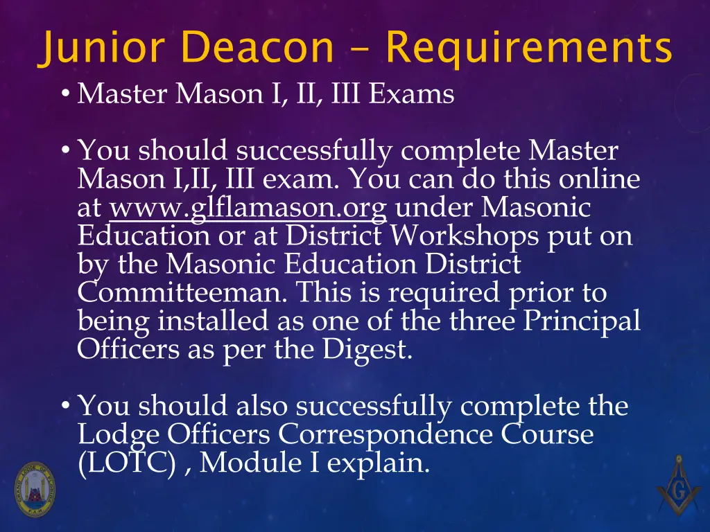 junior deacon requirements master mason