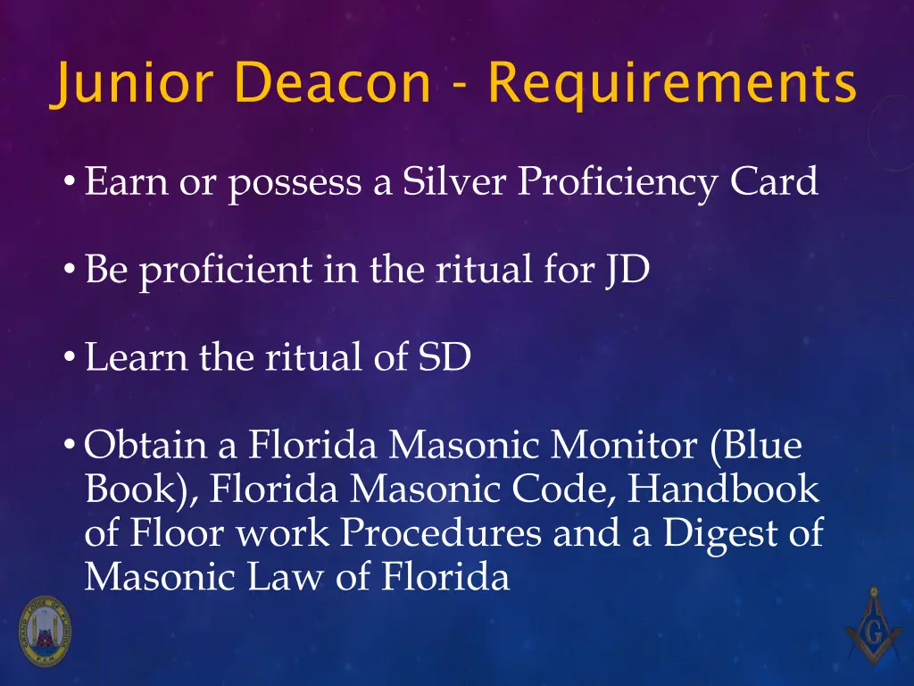 junior deacon requirements