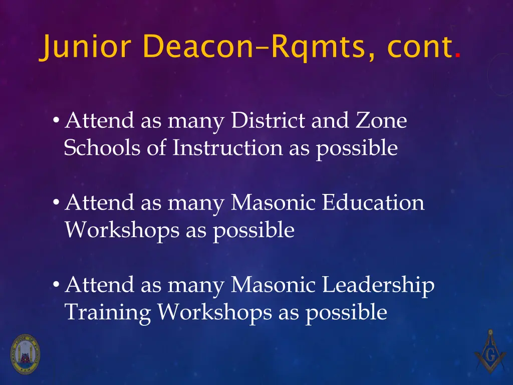 junior deacon rqmts cont