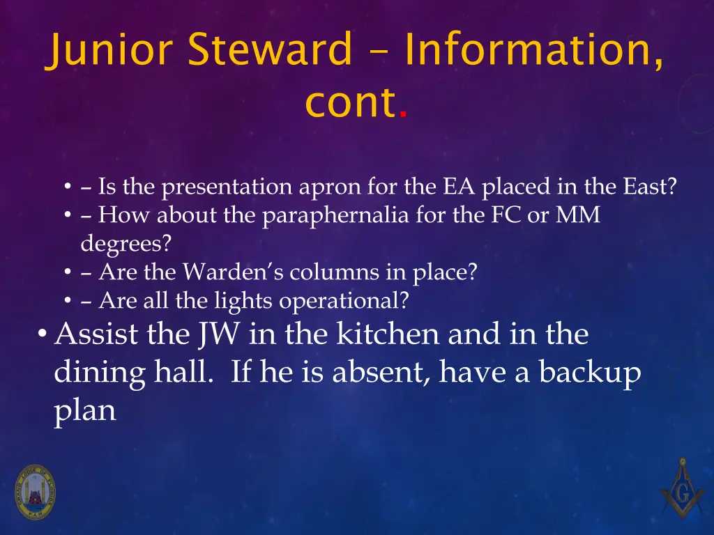 junior steward information cont