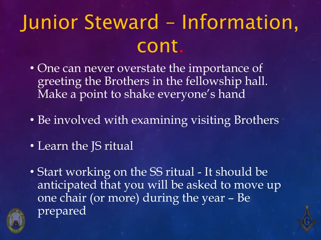 junior steward information cont one can never