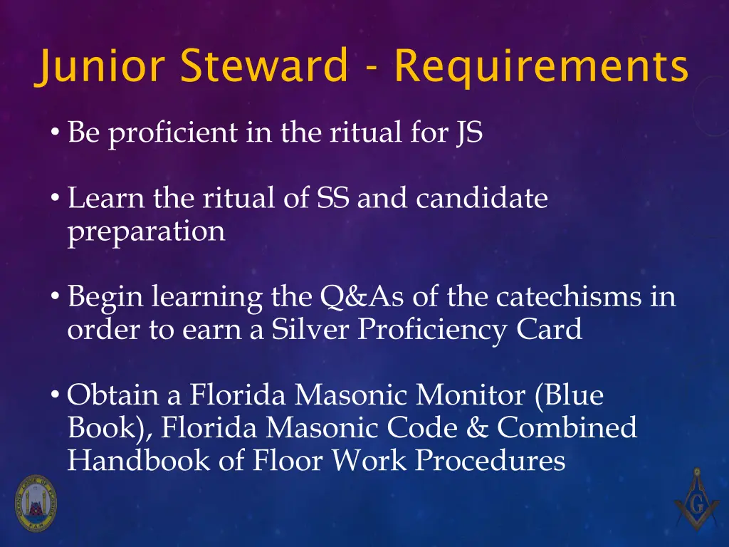 junior steward requirements