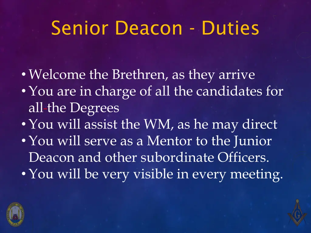 senior deacon duties