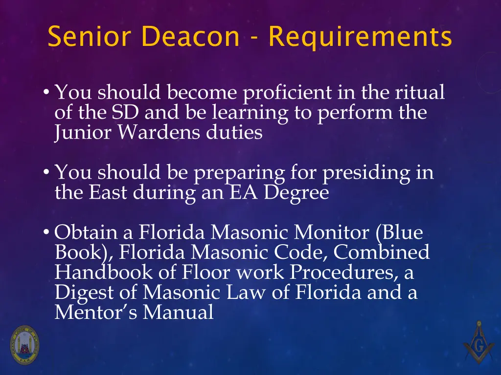 senior deacon requirements