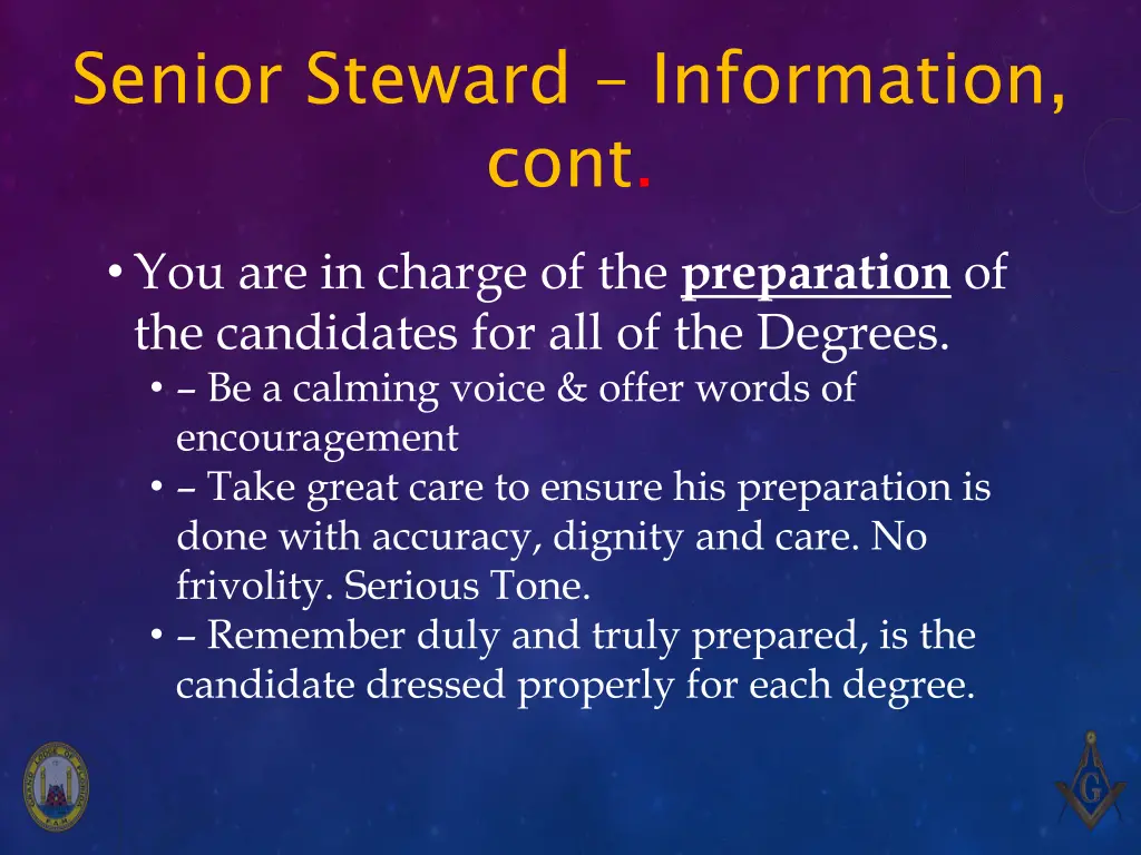 senior steward information cont