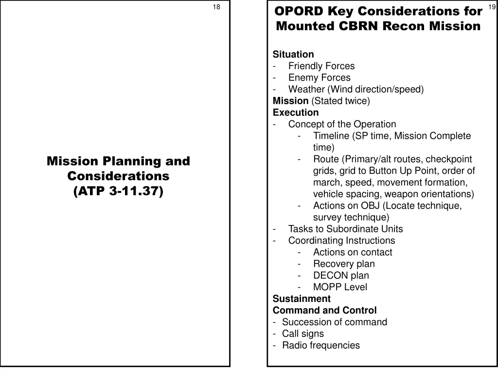 opord key considerations for mounted cbrn recon