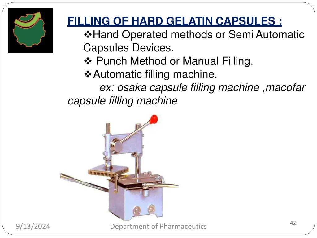 filling of hard gelatin capsules hand operated