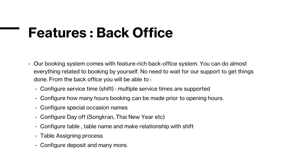 features back office