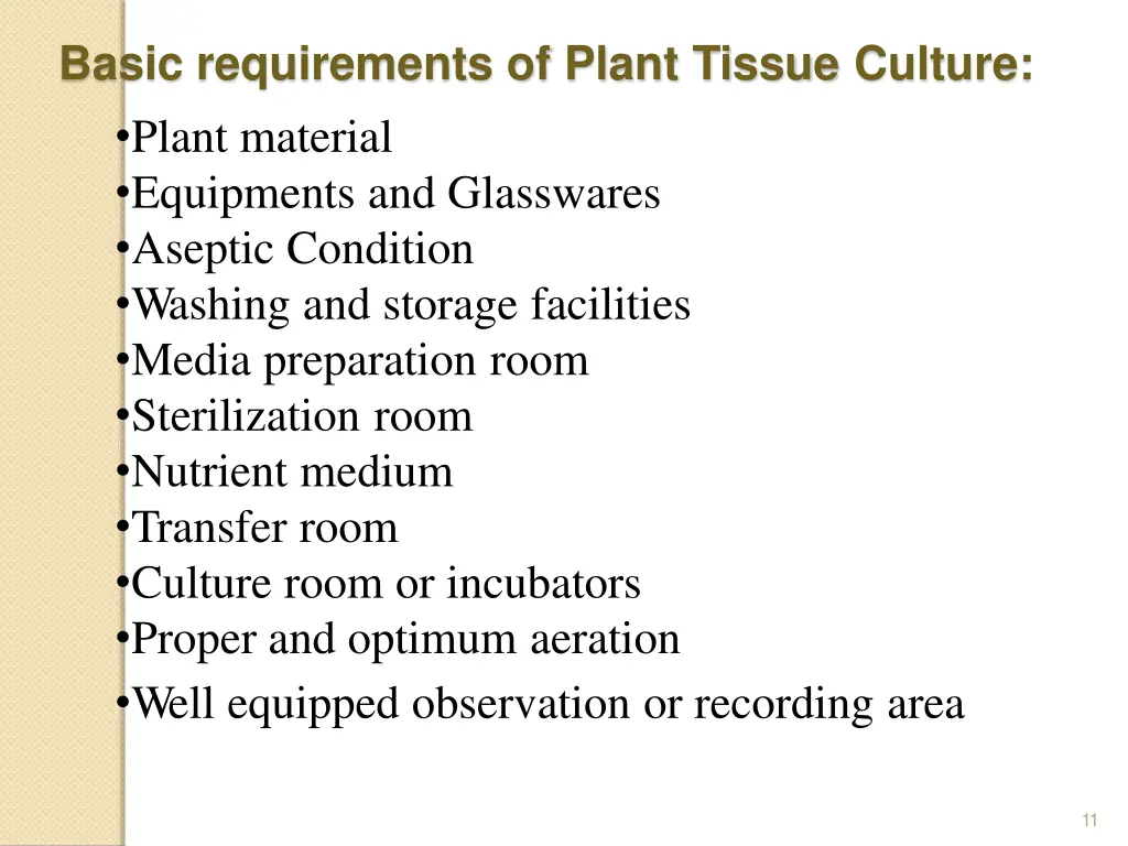 basic requirements of plant tissue plant material