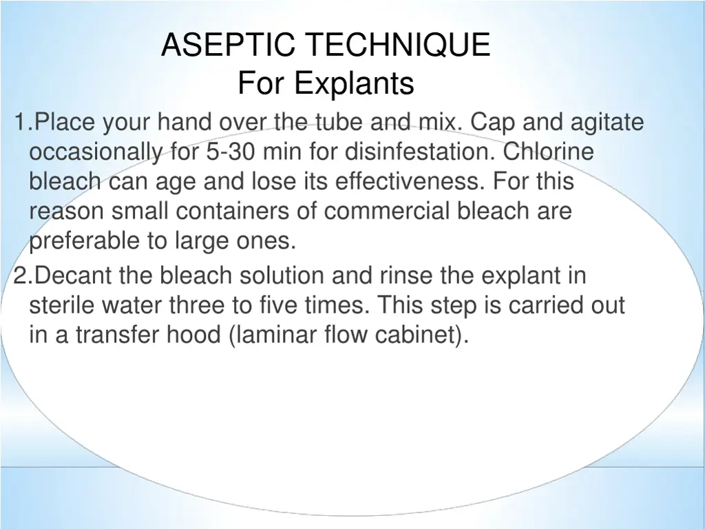 aseptic technique for explants 1 place your hand