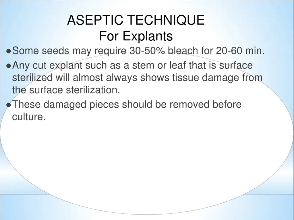 aseptic technique for explants some seeds