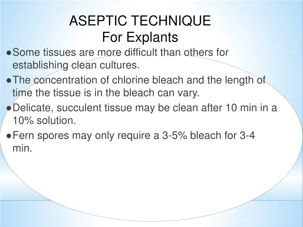 aseptic technique for explants some tissues