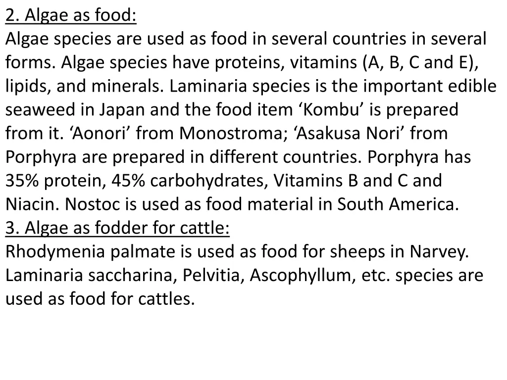 2 algae as food algae species are used as food