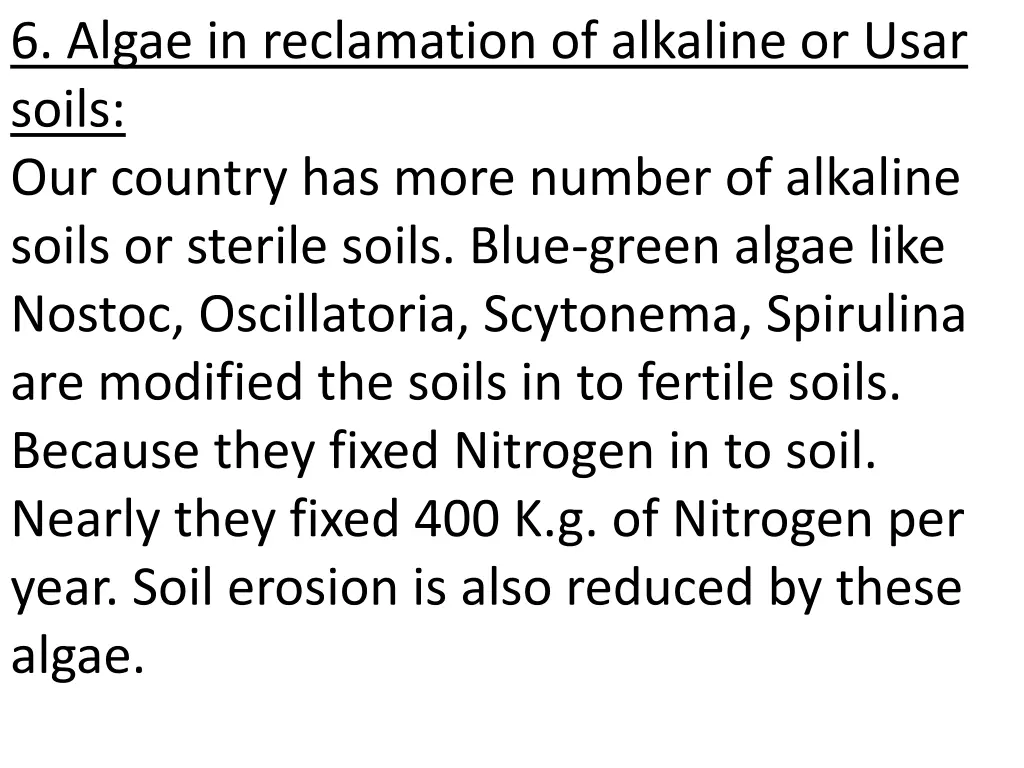 6 algae in reclamation of alkaline or usar soils