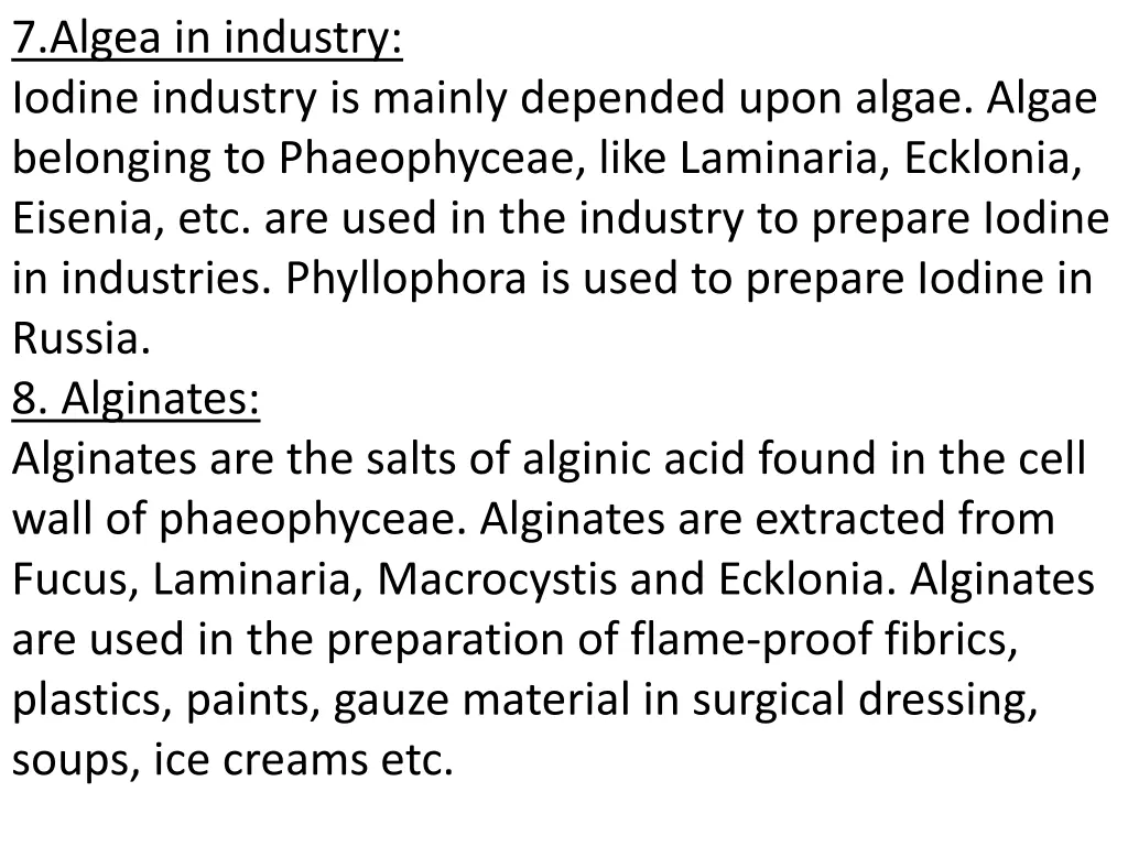 7 algea in industry iodine industry is mainly