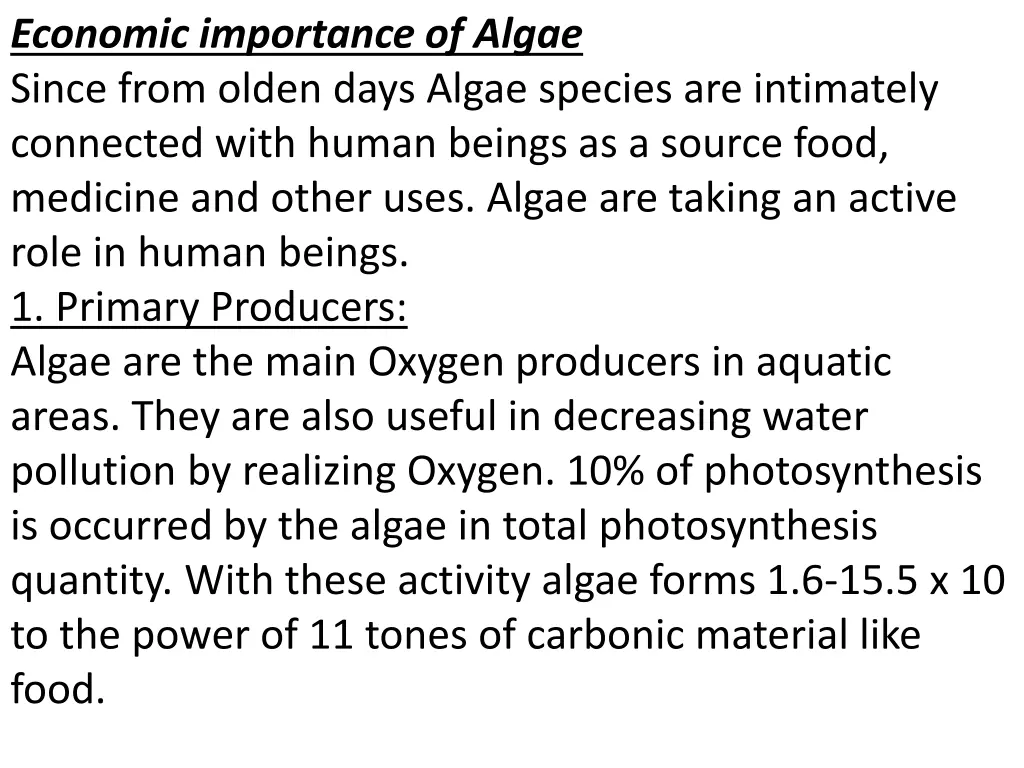 economic importance of algae since from olden