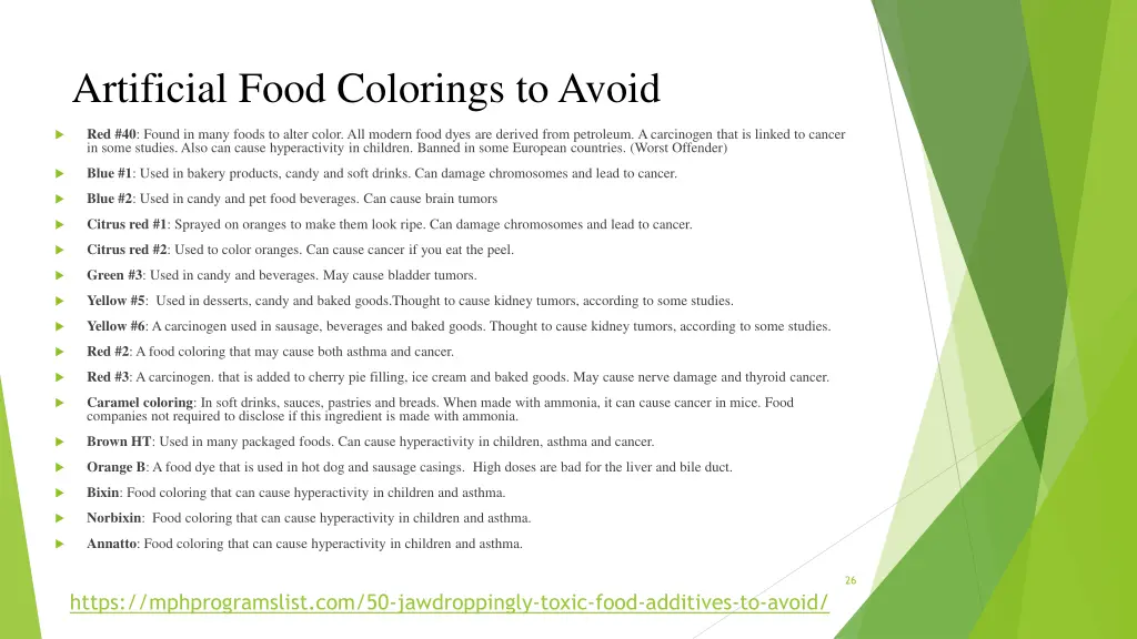 artificial food colorings to avoid