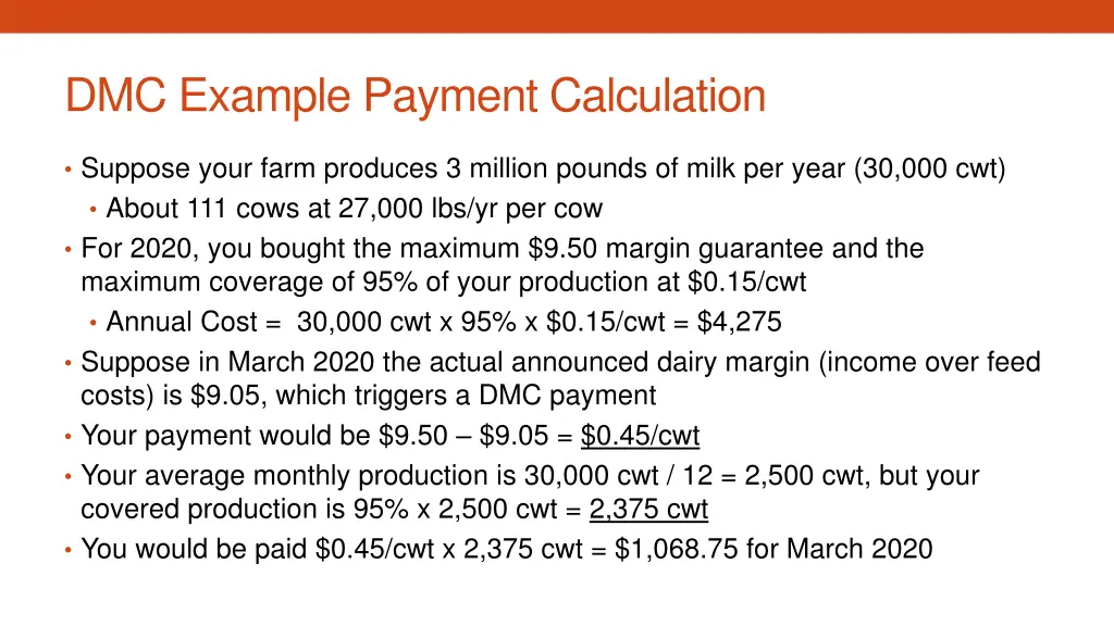 dmc example payment calculation